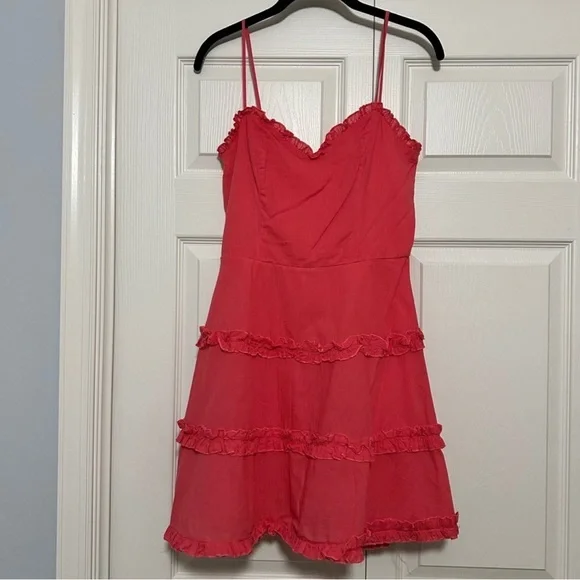 Mi Ami by Francesca’s Strappy Boho Ruffle Swing Dress Coral Pink Size Small VGUC - Picture 3 of 8